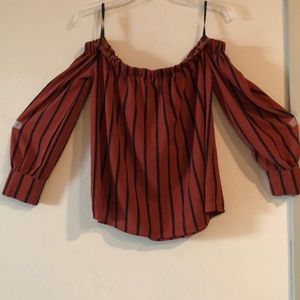 Off the shoulder long sleeve orange and navy blue